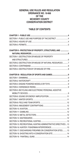 General Use Rules and Regulation Ordinance No. 19-968 of the Mchenry County Conservation District