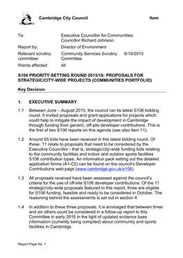 S106 Priority-Setting Round 2015/16: Proposals for Strategic/City-Wide Projects (Communities Portfolio)