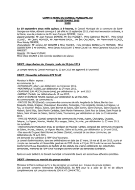 Compte Rendu Du Conseil Municipal Du 19 Septembre 2015 9H00