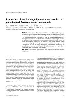 Production of Trophic Eggs by Virgin Workers in the Ponerine Ant Gnamptogenys Menadensis