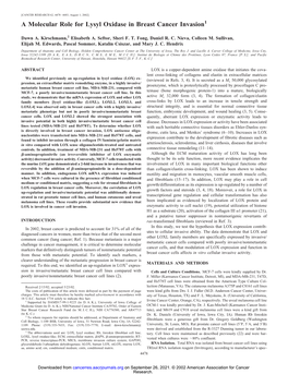 A Molecular Role for Lysyl Oxidase in Breast Cancer Invasion1