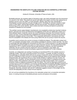 Engineering the Adenylate Cyclase Toxin for Use As a Bordetella Pertussis Vaccine Antigen