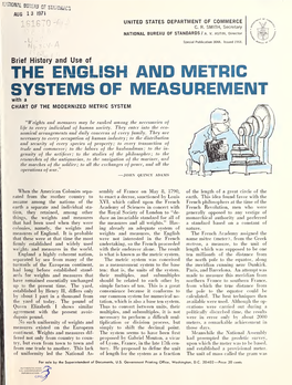 Brief History and Use of the ENGLISH and METRIC SYSTEMS of MEASUREMENT with a CHART of the MODERNIZED METRIC SYSTEM