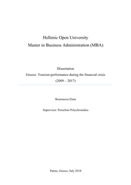 Dissertation Greece: Tourism Performance During the Financial Crisis (2009 – 2017)