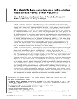 The Cheslatta Lake Suite: Miocene Mafic, Alkaline Magmatism in Central British Columbia1