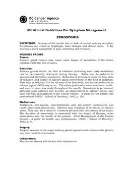 Nutritional Guidelines for Symptom Management XEROSTOMIA