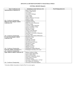 2019-20 Ncaa Division Iii Women's Volleyball Pools