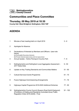 Communities and Place Committee Thursday, 09 May 2019 at 10:30 County Hall, West Bridgford, Nottingham, NG2 7QP