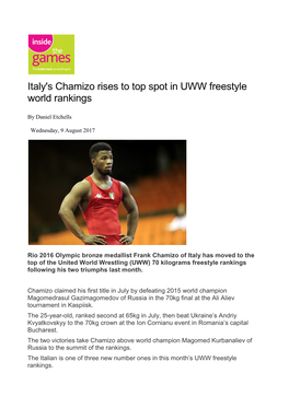 Italy's Chamizo Rises to Top Spot in UWW Freestyle World Rankings