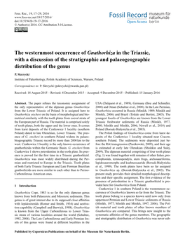 The Westernmost Occurrence of Gnathorhiza in the Triassic, with a Discussion of the Stratigraphic and Palaeogeographic Distribution of the Genus