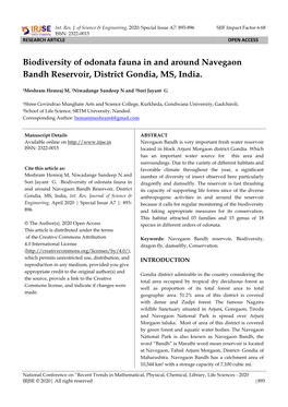 Biodiversity of Odonata Fauna in and Around Navegaon Bandh Reservoir, District Gondia, MS, India