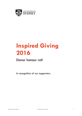 Inspired Giving 2016 Donor Honour Roll