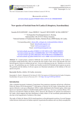 New Species of Sericini from Sri Lanka (Coleoptera, Scarabaeidae)