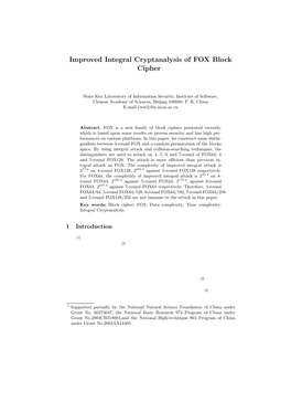 Improved Integral Cryptanalysis of FOX Block Cipher1