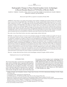 Hydrographic Changes in Nares Strait (Canadian Arctic Archipelago) in Recent Decades Based on Δ18o Profiles of Bivalve Shells Marta E