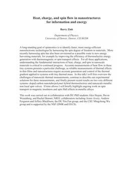 Heat, Charge, and Spin Flow in Nanostructures for Information and Energy