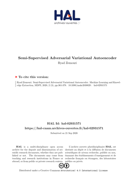 Semi-Supervised Adversarial Variational Autoencoder Ryad Zemouri