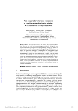 Non-Player Character As a Companion in Cognitive Rehabilitation for Adults - Characteristics and Representation