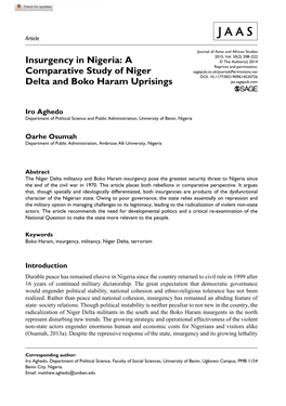 Insurgency in Nigeria: a Comparative Study of Niger Delta and Boko Haram Uprisings