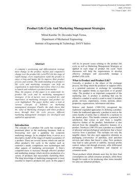 Product Life Cycle and Marketing Management Strategies