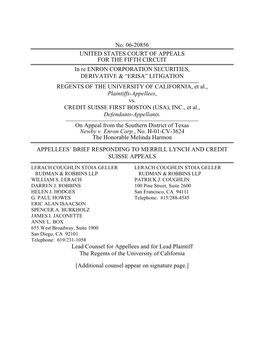 No. 06-20856 UNITED STATES COURT of APPEALS for the FIFTH CIRCUIT in Re ENRON CORPORATION SECURITIES, DERIVATIVE & “ERISA” LITIGATION