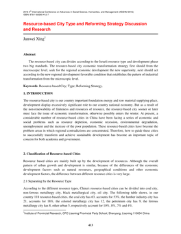 Resource-Based City Type and Reforming Strategy Discussion and Research