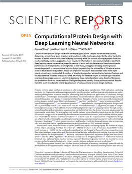 Computational Protein Design with Deep Learning Neural Networks Jingxue Wang1, Huali Cao1, John Z
