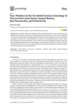 Four Thinkers in the Twentieth Century Genealogy of Mexicanidad: Justo Sierra, Samuel Ramos, José Vasconcelos, and Octavio Paz