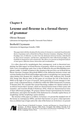 Lexeme and Flexeme in a Formal Theory of Grammar