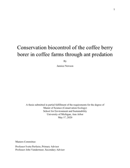 Conservation Biocontrol of the Coffee Berry Borer in Coffee Farms Through Ant Predation by Jannice Newson
