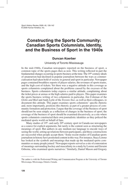 Canadian Sports Columnists, Identity, and the Business of Sport in the 1940S