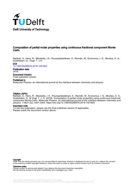 Computation of Partial Molar Properties Using Continuous Fractional Component Monte Carlo