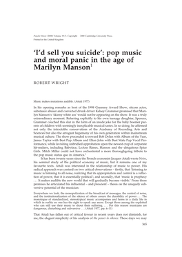 'I'd Sell You Suicide': Pop Music and Moral Panic in the Age of Marilyn