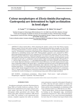 Colour Morphotypes of Elysia Timida (Sacoglossa, Gastropoda) Are Determined by Light Acclimation in Food Algae