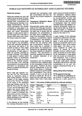 Noble Gas Isotopes in Hydrology and Climatic Studies