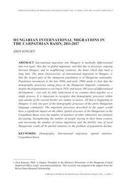 Hungarian International Migrations in the Carpathian Basin, 2011-2017