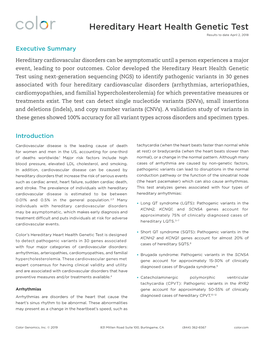 Hereditary Heart Health Genetic Test Results to Date April 2, 2018