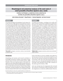 Passiflora Ligularis Juss.) Seeds Análisis Morfológico Y Anatómico De Las Cubiertas De Semillas De Granadilla (Passiflora Ligularis Juss.)