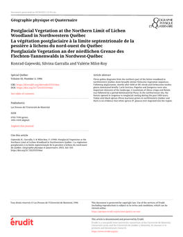 Postglacial Vegetation at the Northern Limit of Lichen Woodland In