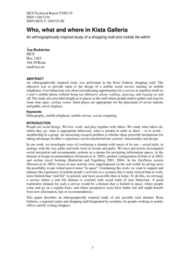 Who, What and Where in Kista Galleria an Ethnographically Inspired Study of a Shopping Mall and Mobile Life Within