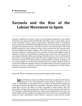 Zarzuela and the Rise of the Labour Movement in Spain