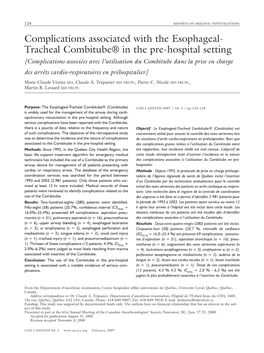 Complications Associated with the Esophageal- Tracheal Combitube