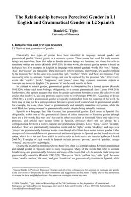 The Relationship Between Perceived Gender in L1 English and Grammatical Gender in L2 Spanish