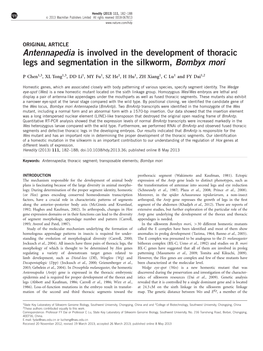 Antennapedia Is Involved in the Development of Thoracic Legs and Segmentation in the Silkworm, Bombyx Mori