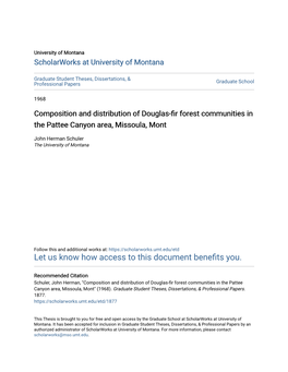 Composition and Distribution of Douglas-Fir Forest Communities in the Pattee Canyon Area, Missoula, Mont
