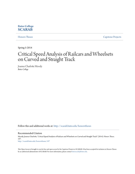 Critical Speed Analysis of Railcars and Wheelsets on Curved and Straight Track Joanna Charlotte Moody Bates College