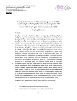 Reconstruction of Track and Simulation of Storm Surge Associated with the Calamitous Typhoon Affecting the Pearl River Estuary in September 1874