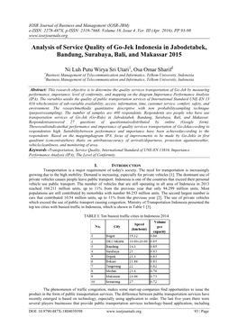 Analysis of Service Quality of Go-Jek Indonesia in Jabodetabek, Bandung, Surabaya, Bali, and Makassar 2015