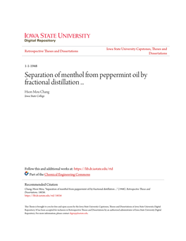 Separation of Menthol from Peppermint Oil by Fractional Distillation