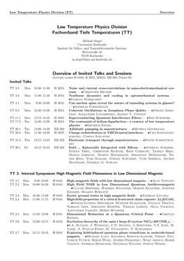 Low Temperature Physics Division (TT) Overview